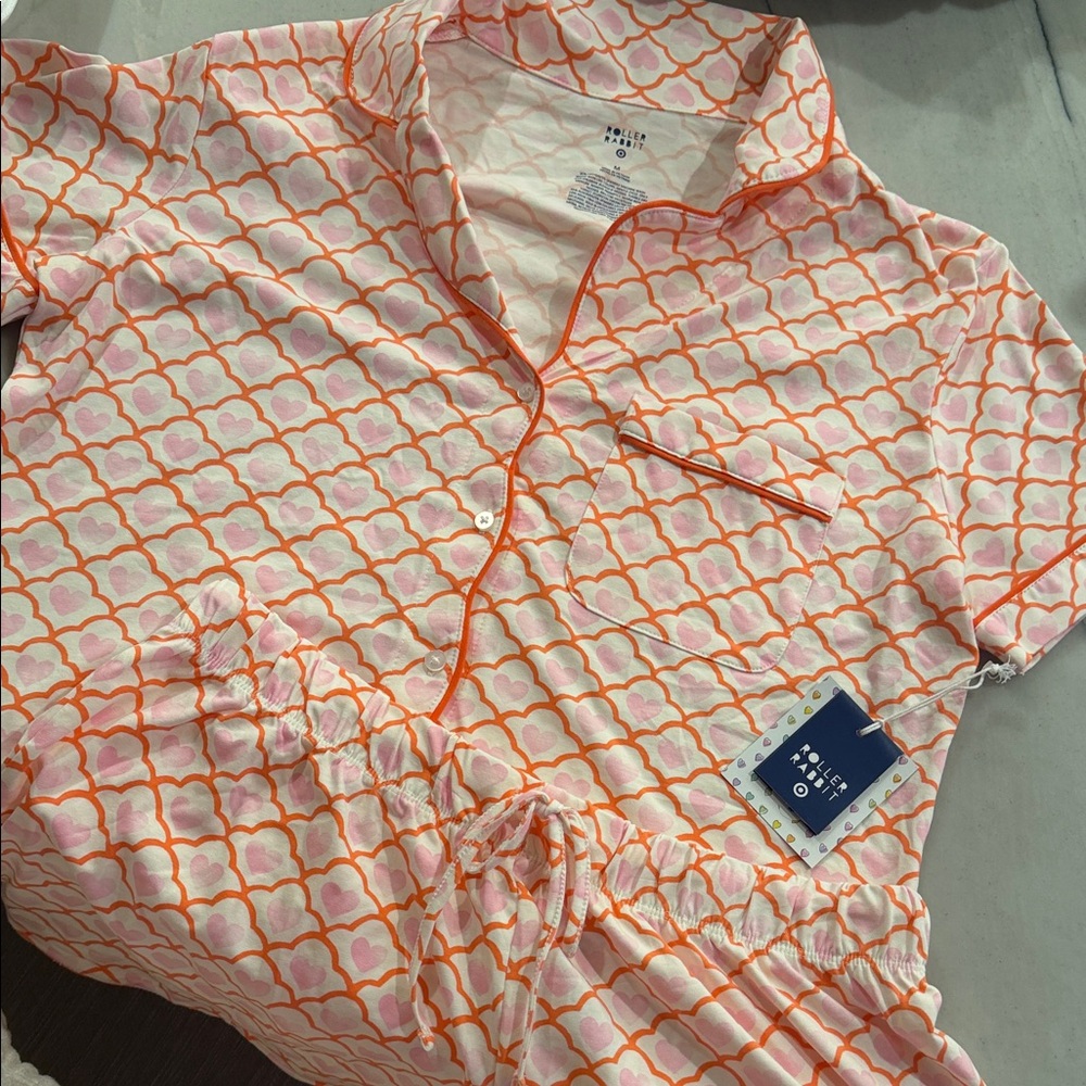 Roller Rabbit Pink and Orange Heart-Print Pajama Set